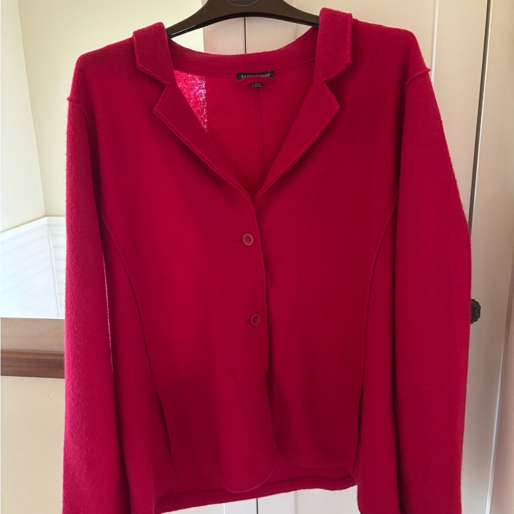Eileen Fisher 100% Merino Wool Red Button Up